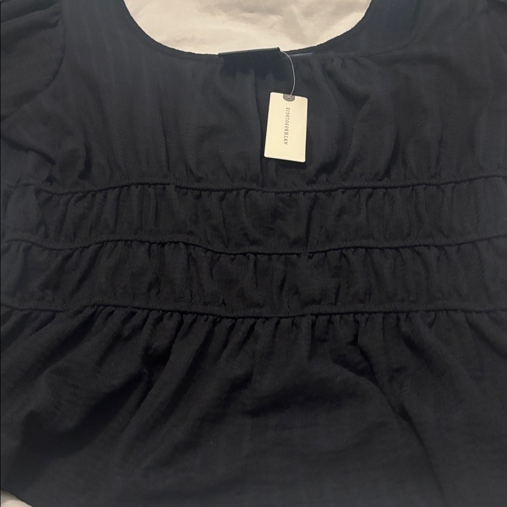 Maeve by Anthropologie Black Puff Sleeve Blouse SZ L Peplum cropped casual NWT - Picture 13 of 16